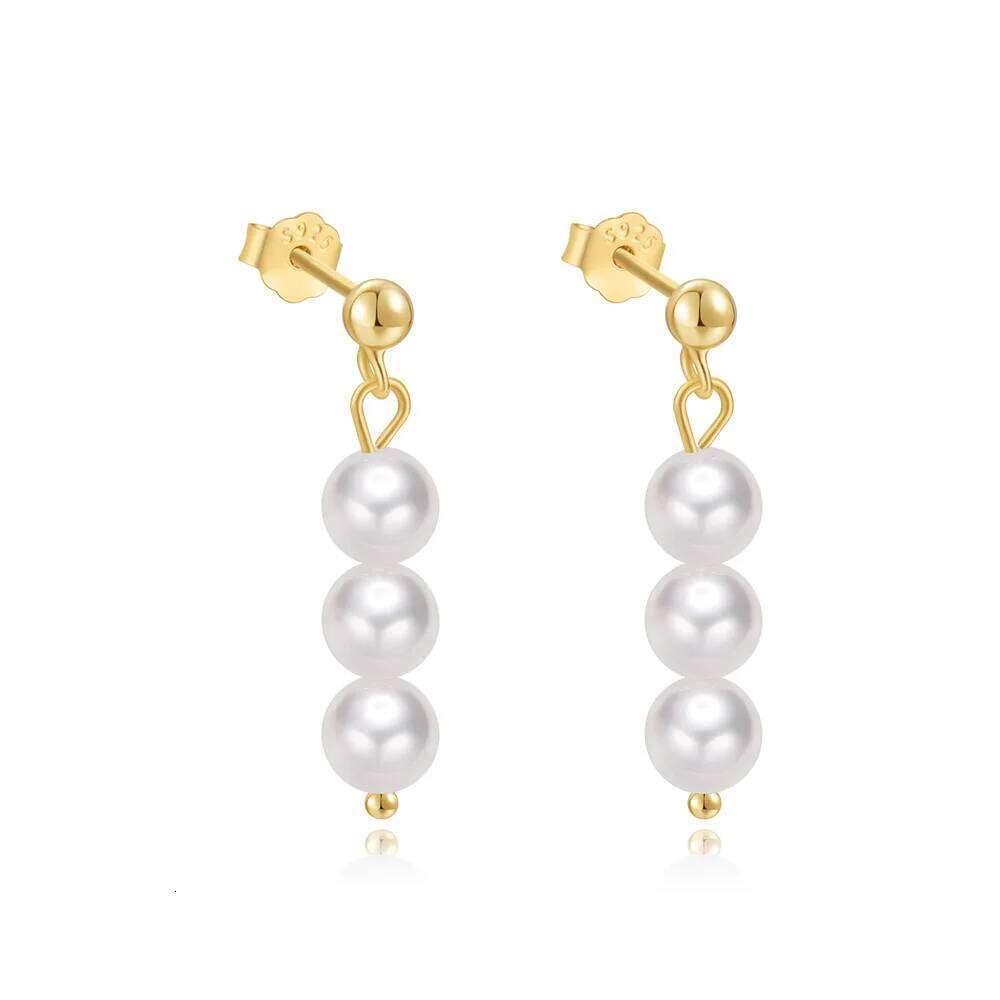 Aide 925 Sterling Silver Pearl Beading Dangling Drop Earrings For Women K Gold Simple Elegant Fine Jewelry Wedding Party Gift