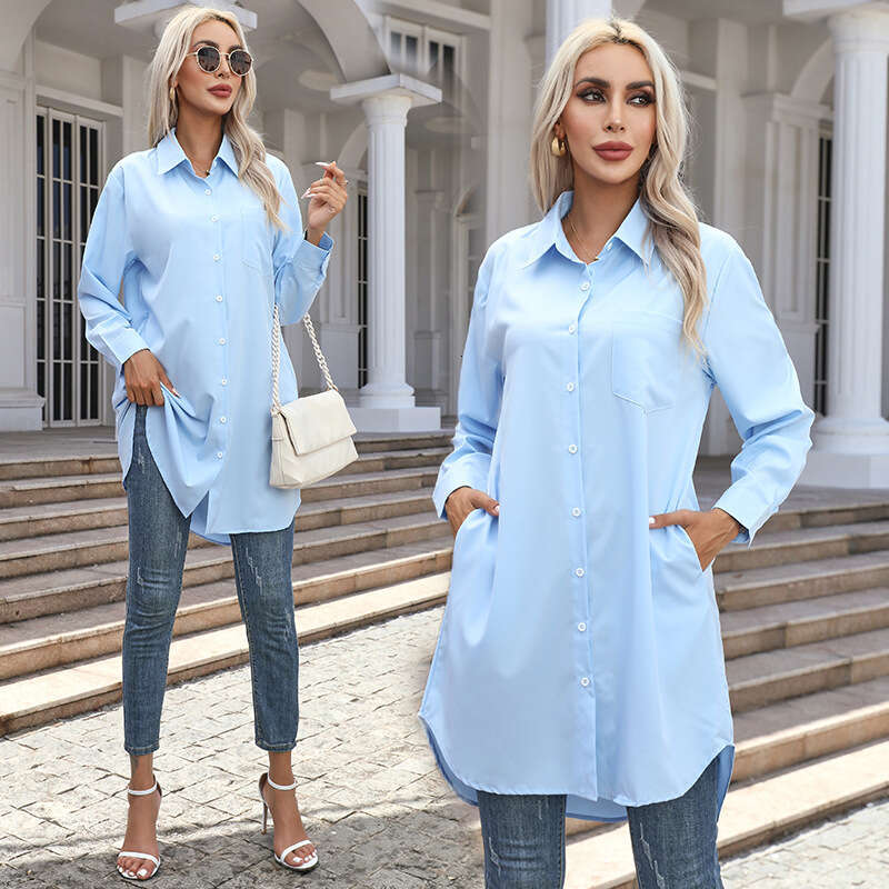2026 Cross-Border European and American Trade Women's Autumn New Solid Color Casual Elegant Long Sleeve Shirt for Women