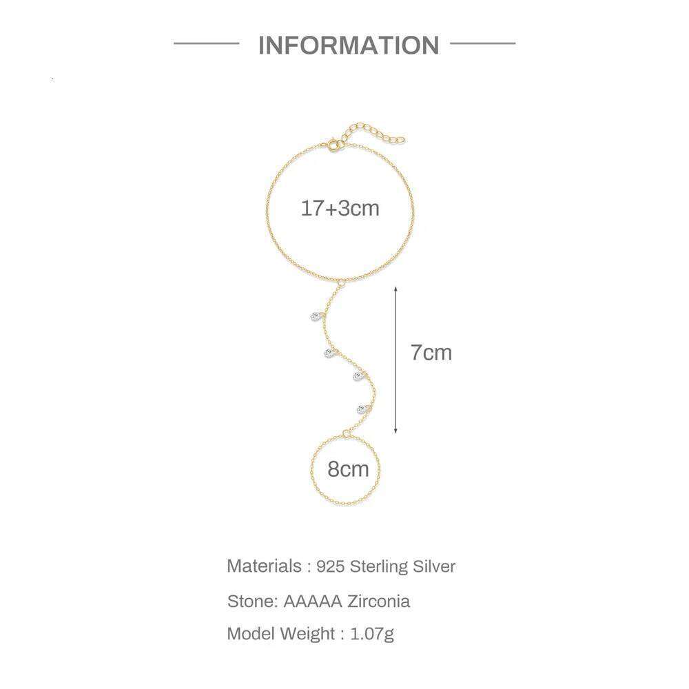 Aide S925 Sterling Silver Dainty Bare Zircon Pendant Finger Bracelet - Elegant Adjustable Sparkling Chain for Women Jewelry