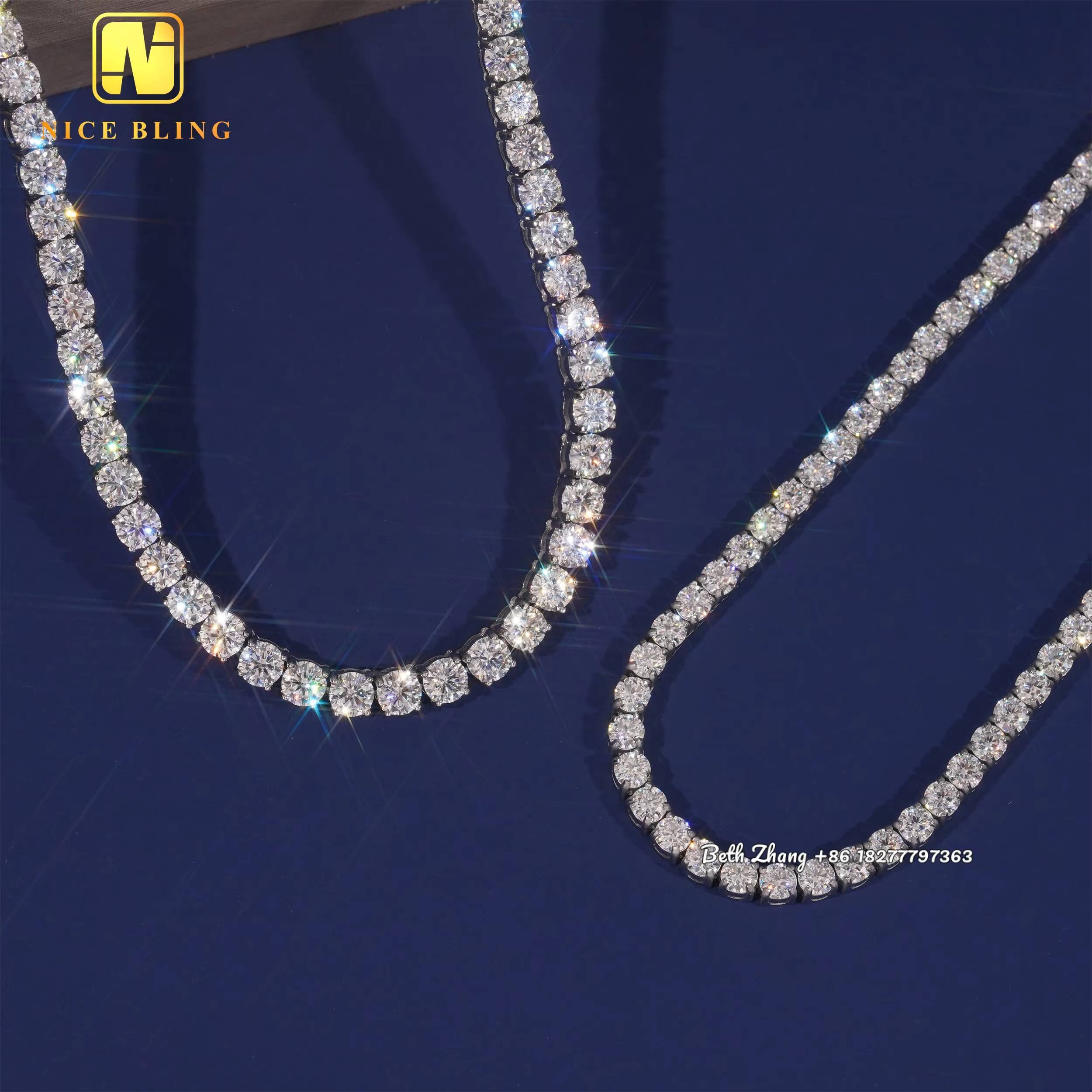 4MM 5MM Durable Moissanite DIamond Tennis Chain Necklaces Bracelets Waterproof Hip Hop Chains for Men Women