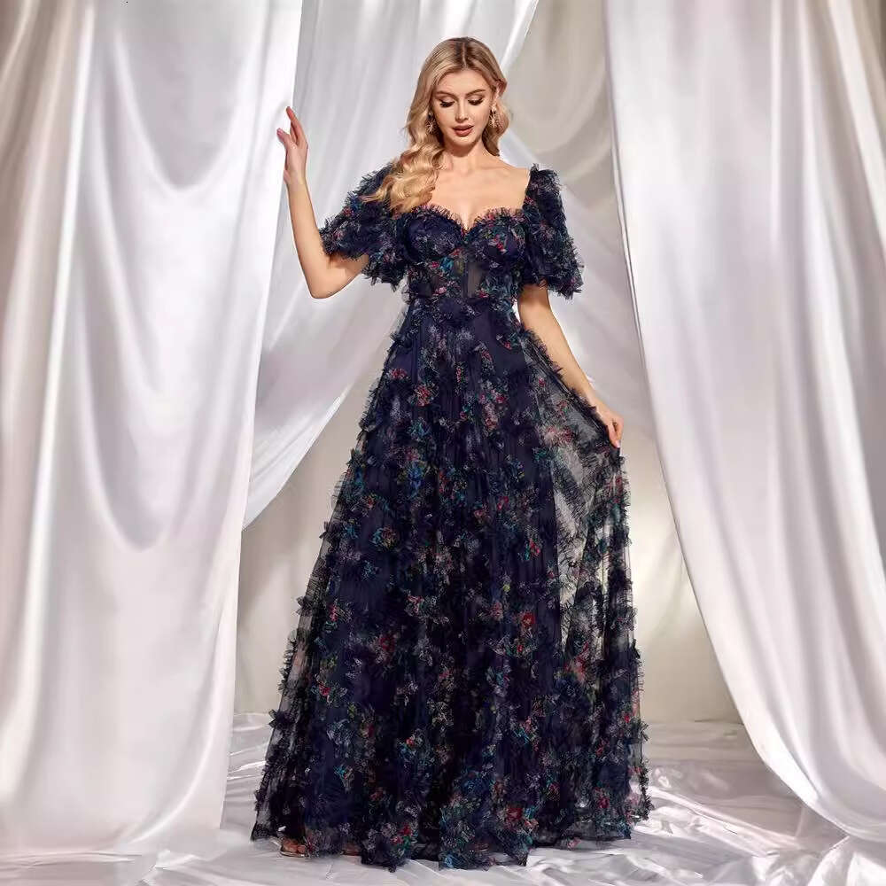 New Style Evening High End Floral U Neck Short Sleeve Slim Fit Party Banquet Dress For Women Women S Luxury Clothing