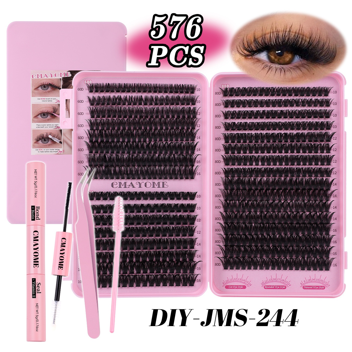 576Pcs Thick Fluffy DIY Eyelashes Soft Lightweight DIY Cluster Lashes Kit with Lash Bond & Seal Hand Made Reusable Naturally D Curled Individual Eyela