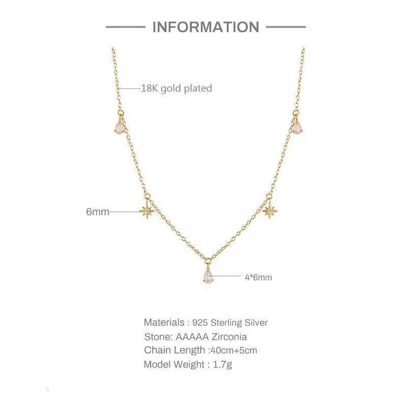 Aide 925 Sterling Silver Light Pink Water Drop Zircon Charms Necklaces For Women White Crystal Star Pendant Necklace Jewelry