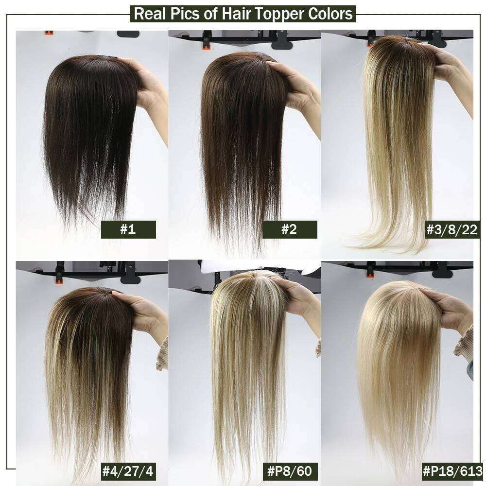 VeSunny Toppers Mono Base Topper 100% Real Hand Made Toupee with 4 Clips 13*13 cm 12-18" Human Hair