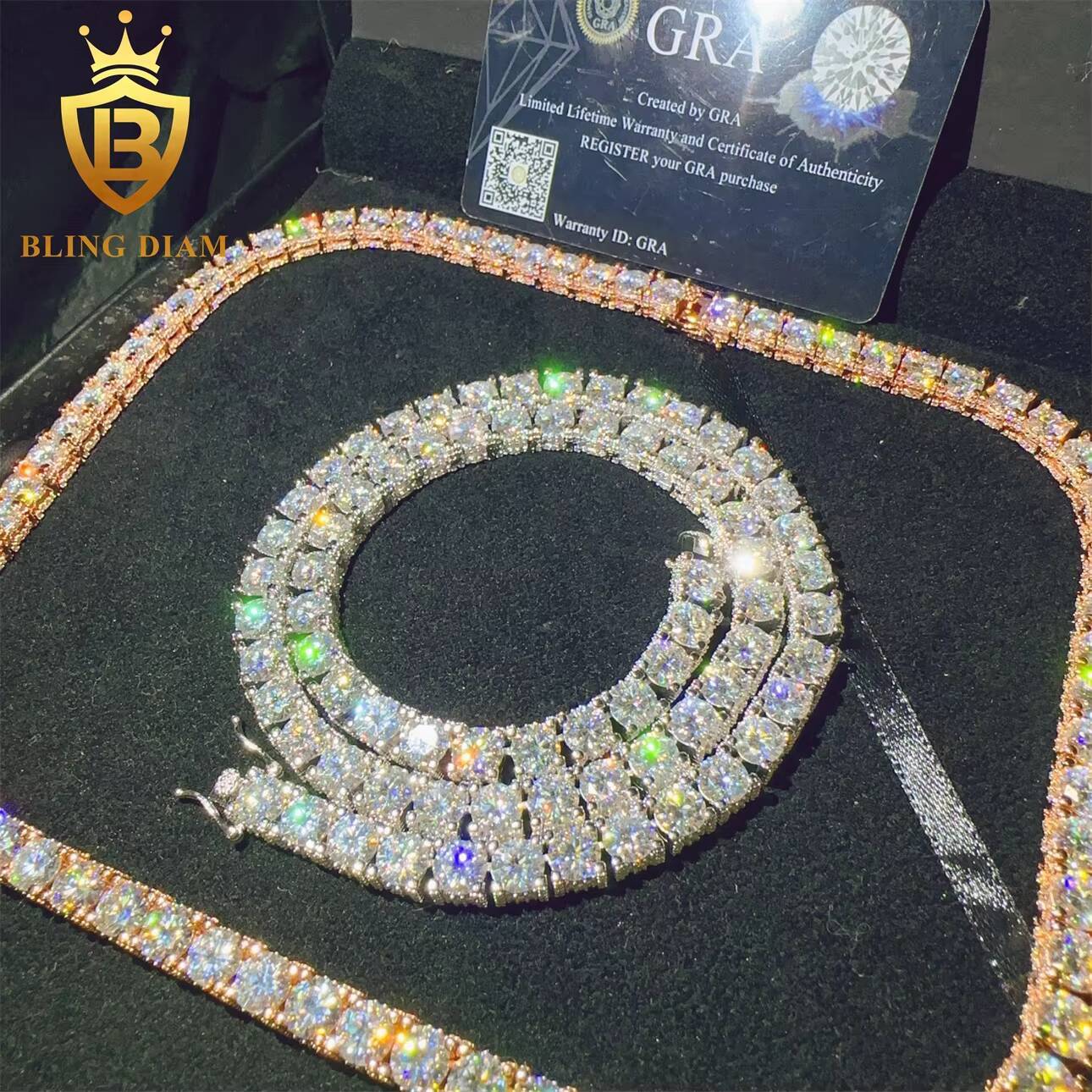 Pass Diamond Tester VVS Moissanite Diamond 925 Sterling Silver Hip Hop Jewelry Moissanite Tennis Chain Tennis Chain Necklace