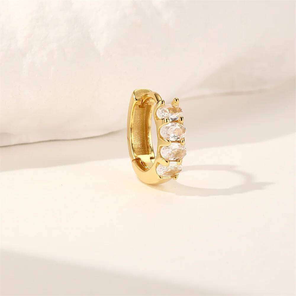 Aide 1pc 925 Sterling Silver Zircon Flower Hoop Small Gold Color Circle Hoops Huggie Piercing Earring Trendy Jewelry