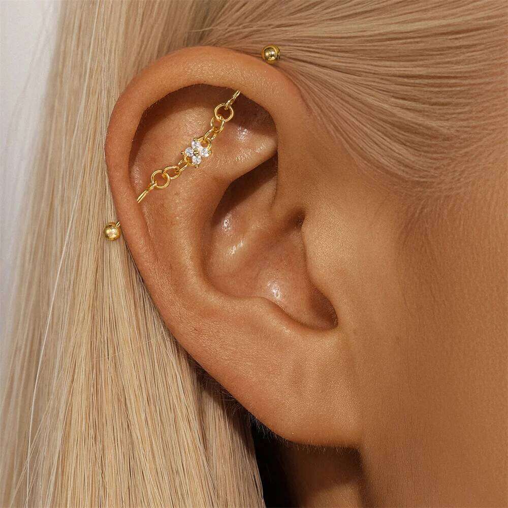 Aide 925 Sterling Silver Lucky Flower Pendant Stud Earrings Industrial Piercing Barbell Chain Ear Bone Earring Student Gift Jewe