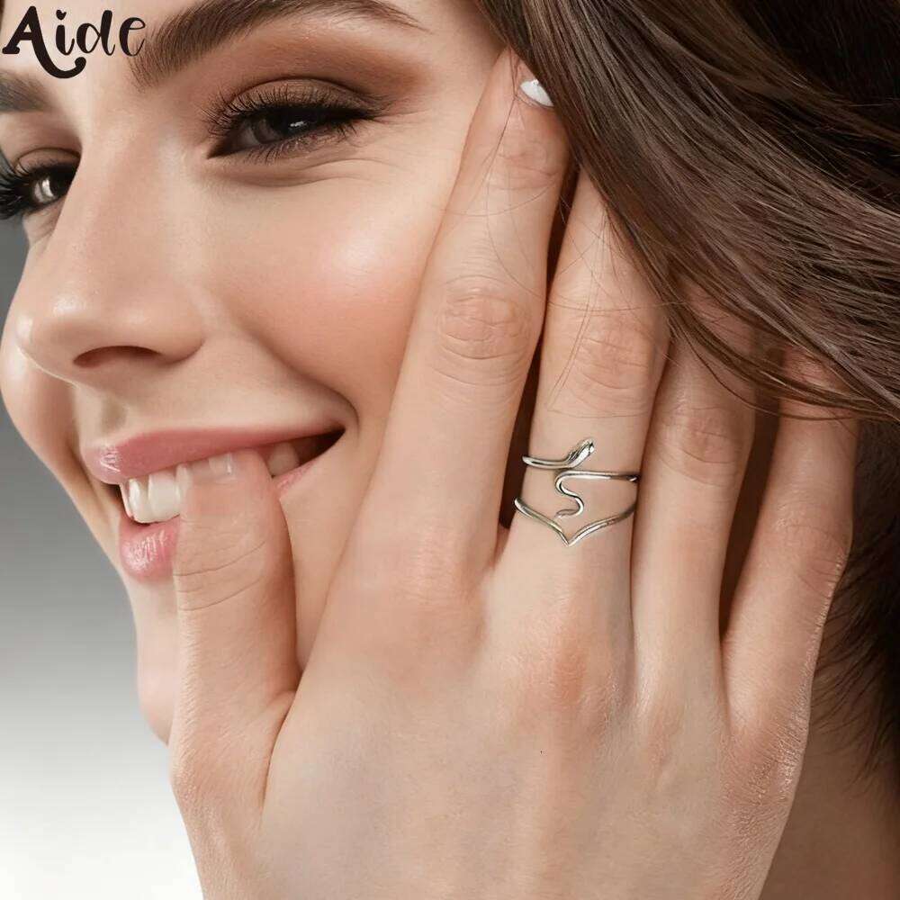 Aide 100% Real Gold 9K 14K Snake Fine Opening Finger Ring For Women Girl Wedding Xmas Party Gifts Jewelry