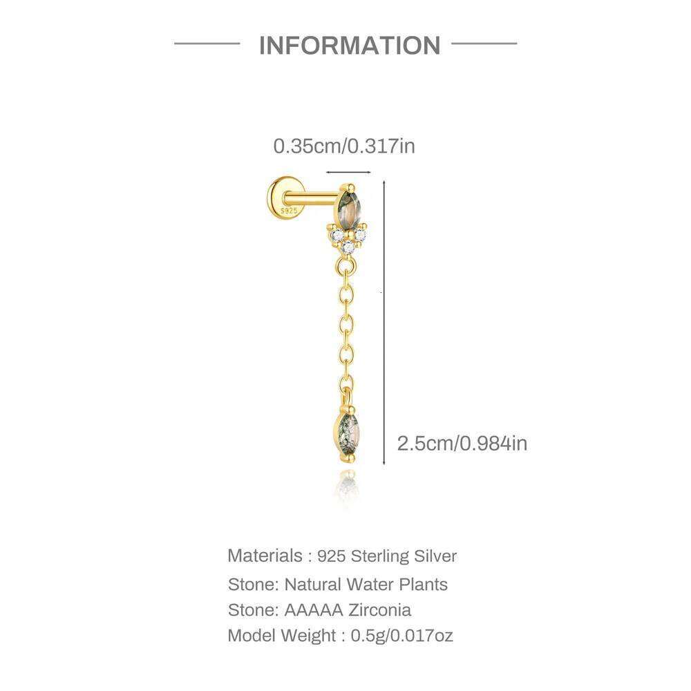 Aide 925 Sterling Silver Small Tiny Green Agate Stud Earrings Gold Color Cut Crystal Studs Ear For Women Jewelry Pendientes 1PC