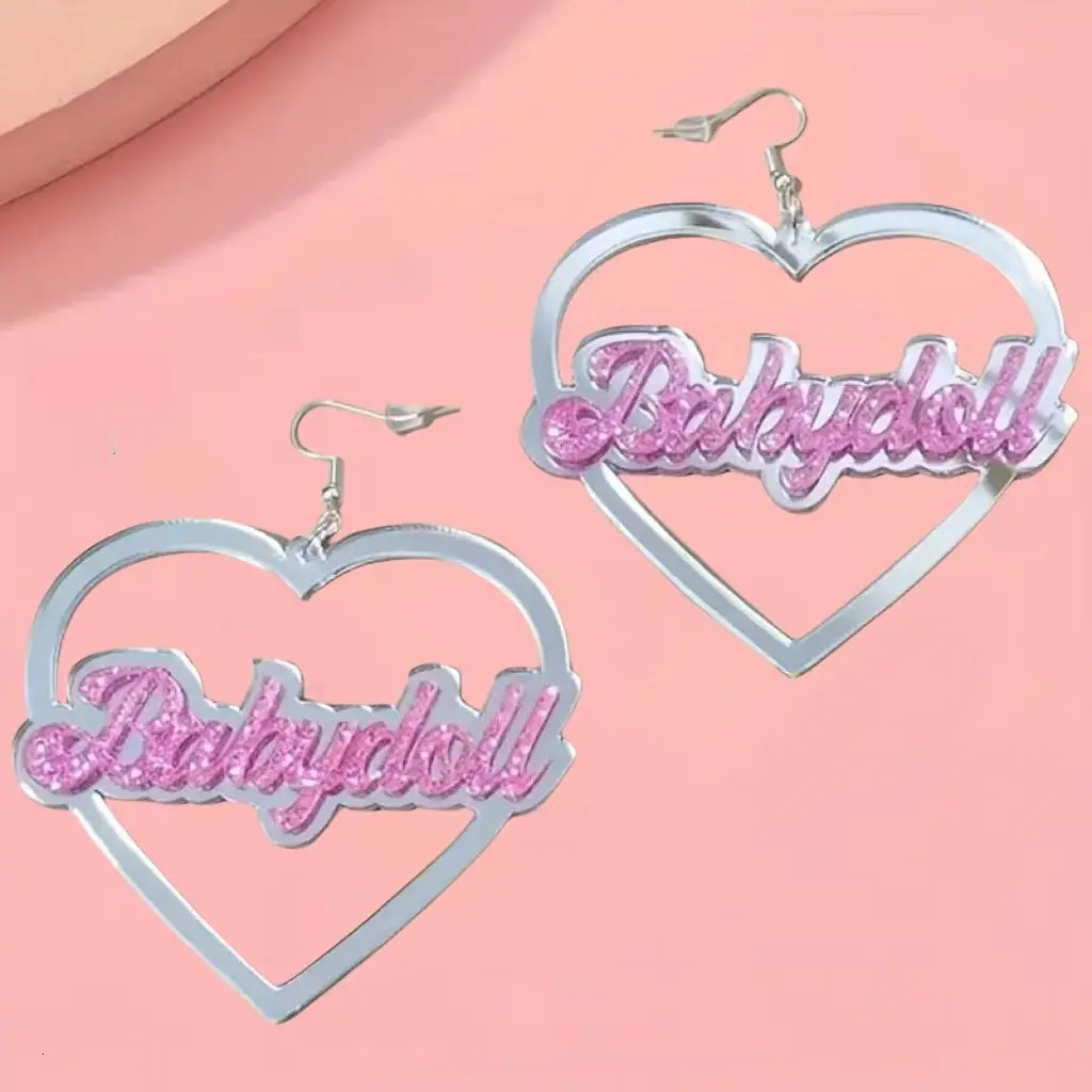 Hollow Heart Bling Letter Decor Dangle Earrings Elegant Style Acrylic Jewelry Trendy Valentines Day Gift 251230