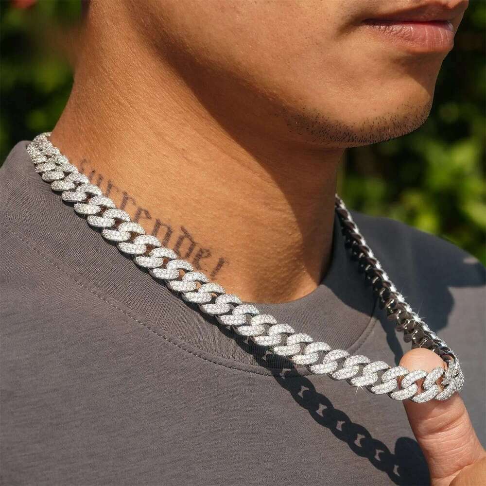 fashion pendant jewelry iced out hip hop miami link chains men women 925 silver 15mm wide round shape vvs moissanite cuban necklaces and bracelets