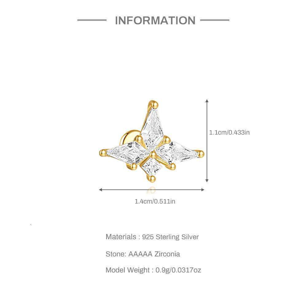 Aide 1PC 925 Sterling Silver Simple New Designs Chain Ball Flat Head Cartilage Piercing Stud Earring For Women Body Fine Jewelry