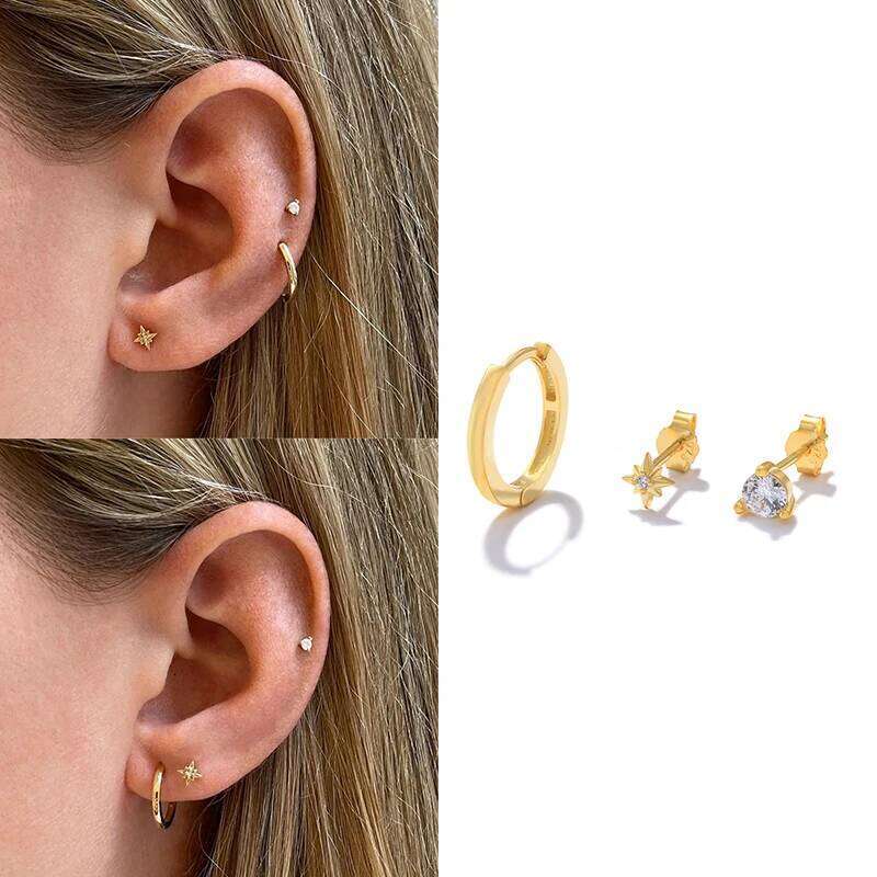 Aide 925 Sterling Silver Stud Set For Women Rainbow Zircon Moon Star Lightning Piercing Earrings Cute Dinosaur Jewelry