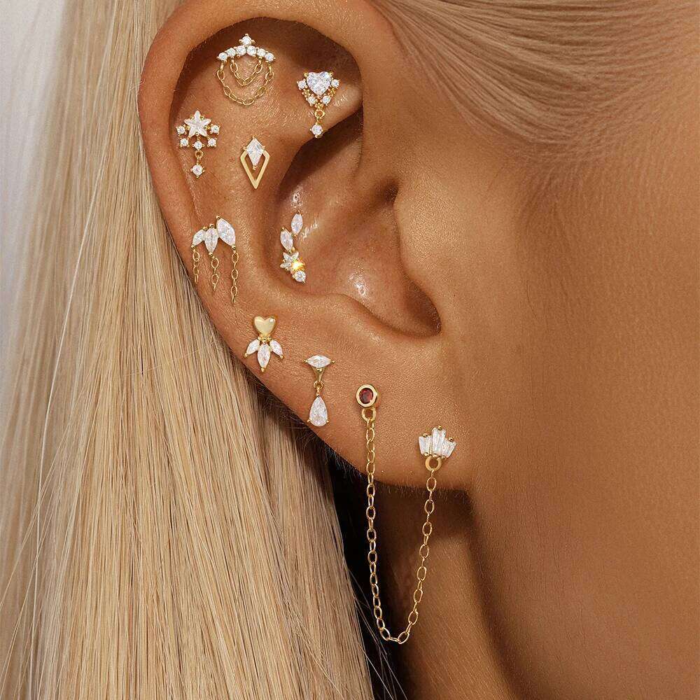 Aide 925 Sterling Silver 1PC Cartilage Spiral Puncture Stud Earring For Women Simple White Zircon Piercing Earrings Party Gift