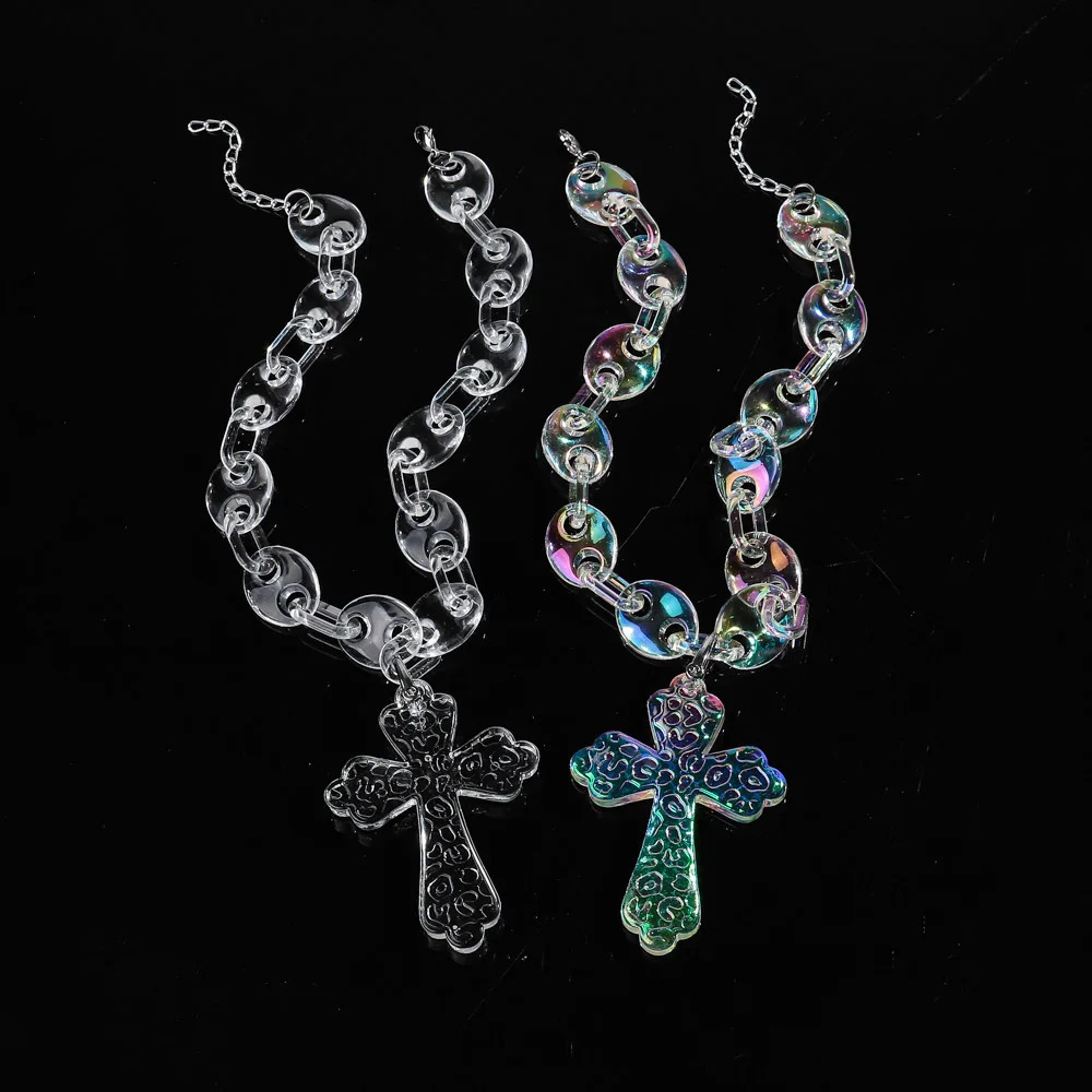 Trendy Acrylic Transparent Colorful Coffee Seeds Cross Pendant Necklace for Men Women Brambles Wire Necklaces Fashion Jewelry 251230
