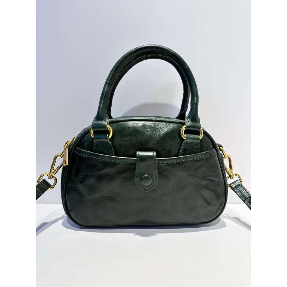 Luxury shoulder bag handbag Hobo retro bowling bag European and American style genuine leather women's top layer plant tanned cowhide new crossbo