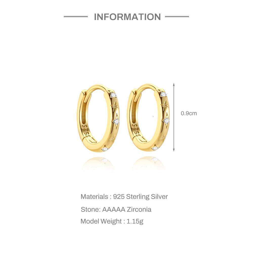 Aide 925 Sterling Silver 9mm Hoop for Women Fine Zircon Star Round Circle Earrings Fashion Party Jewelry Accessories