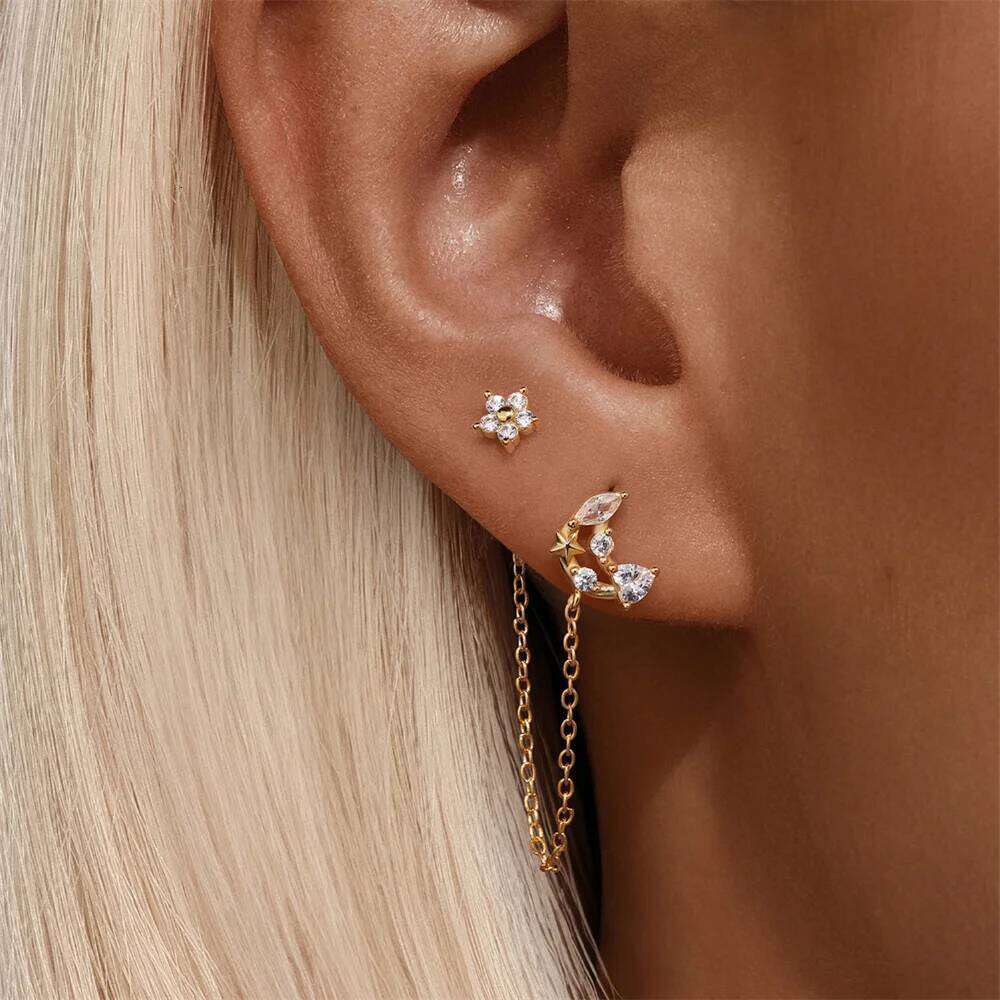 Aide New In Earrings 925 Sterling Silver Puncture Earring Trend Ear Studs Zircon Making Jewelry For Women Girl Party Gift