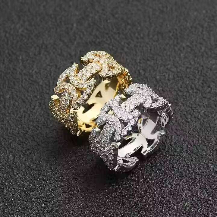 Luxury Hip Hop Ring Men Moissanite Iced Out 18K Gold Plated Pave Setting Bling Jewelry for Wedding & Anniversary