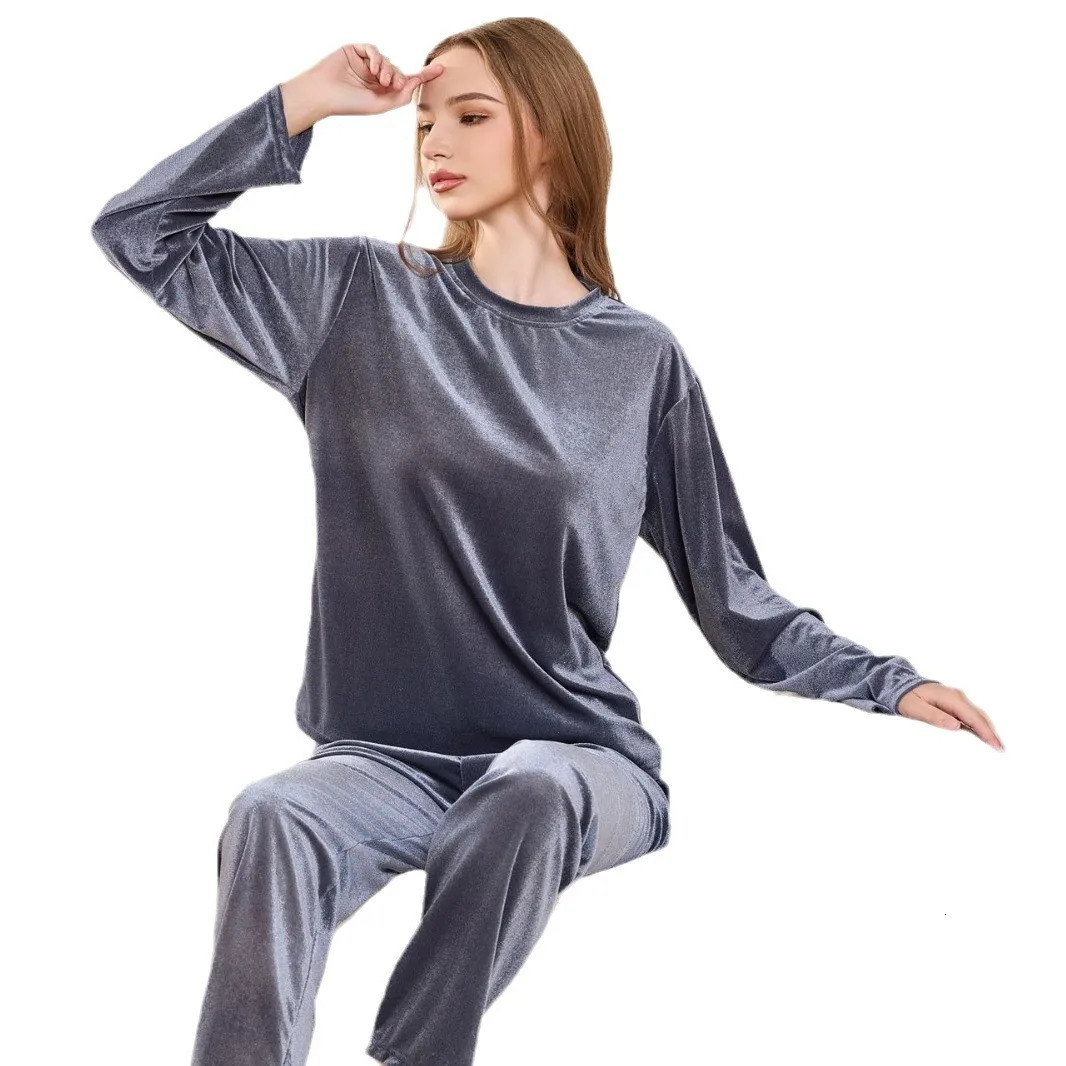Womens Home Clothes Loungewear Sets Woman Pajamas Set Ensembles Pyjama Femme Ensemble Warm Sleepwear for Winter 2 Piece 251231