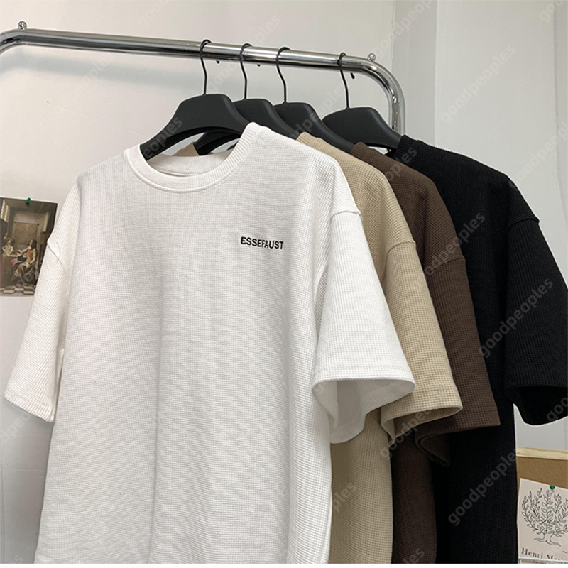 Designer T-shirt Mens Waffle Short Sleeve Summer Trendy Brand Round Neck Half Sleeve Top Mens Loose Casual Five Sleeve T-shirt