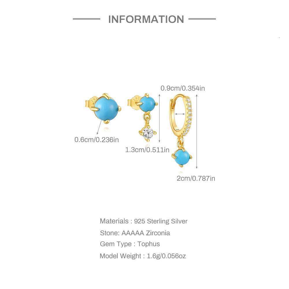 Aide 925 Sterling Silver Blue Turquoise Retro Style Set Handmake Piercing Earrings For Women Girls Accessories Jewelry