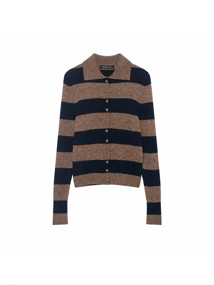 Womens Contrast Striped Knit Cardigan Autumn And Winter Loose Short Sweater Coat Color Matching 251229