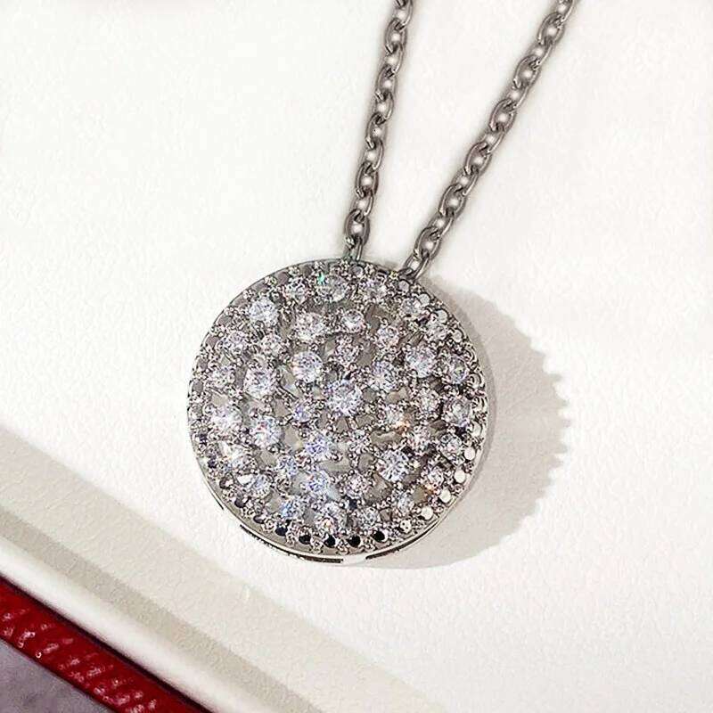 Huitan Full Dazzling CZ Stone Round Shaped Pendant Necklace Silver Color O Chain Luxury Wedding Accessories Women Trendy Jewelry