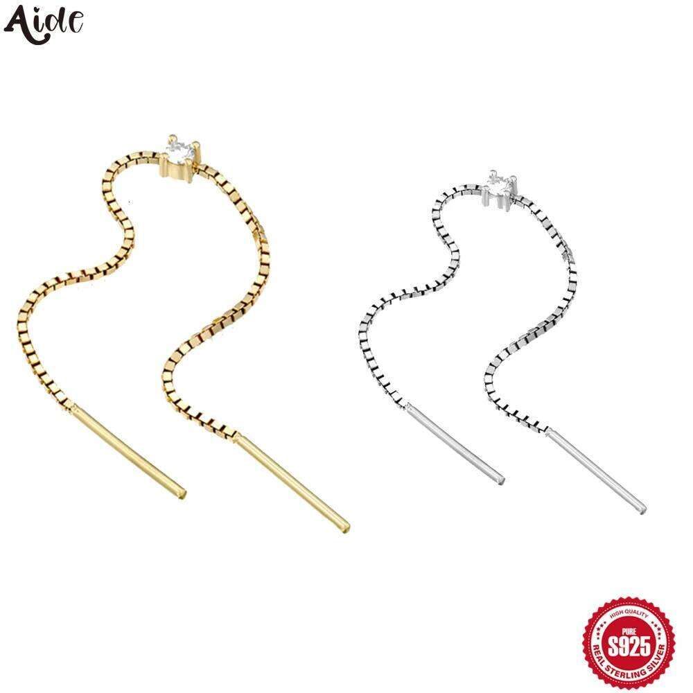 Aide 1 Piece 925 Sterling Silver Chain Line Design Piercing Stud For Women Simple Long Tassel Party Earrings Jewelry