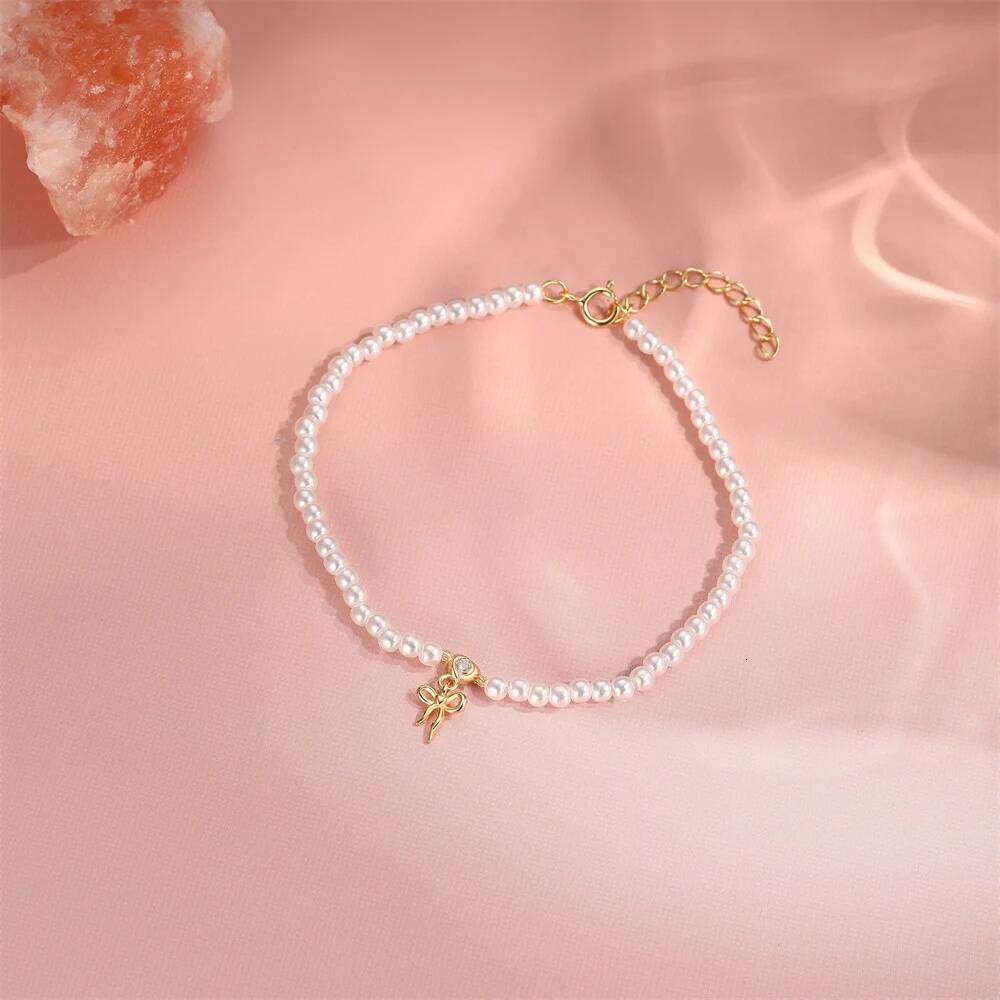 Aide 925 Sterling Silver Elegance Temperament Butterfly Pendant Pearl Bead Chain Minimalist Bracelet For Women Jewelery