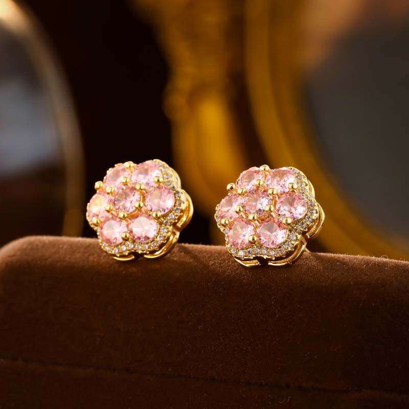 New High-End Micro-Inlaid Flower Earrings Versatile Needle Studs Elegant Light Luxury Fashion Ear Accessories