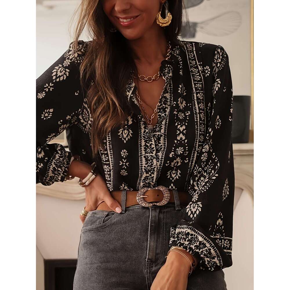 16551#European and American New Fashion Elegant Long Sleeve Shirt Women's Top