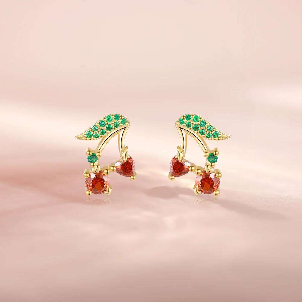 Aide Fashion Pineapple Cubic Zirconia Fruit Earrings for Women 925 Sterling Silver Cherry Cartilage Piercing Ear Studs Jewelry