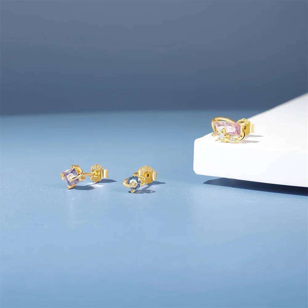 Aide 925 Sterling Silver Individuality Candy Zircon Stud Earrings For Women Fashion Star Chain Ear Studs Set Jewelry pendientes
