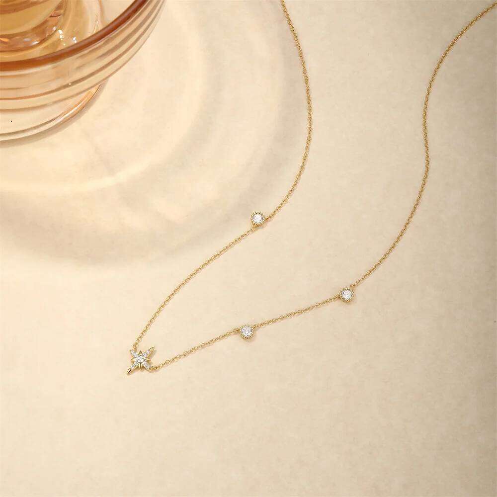 Aide 925 Sterling Silver Geometric Zircon Stacked Necklace For Women Ins Minimalism Eight Pointed Star Fine Jewelry