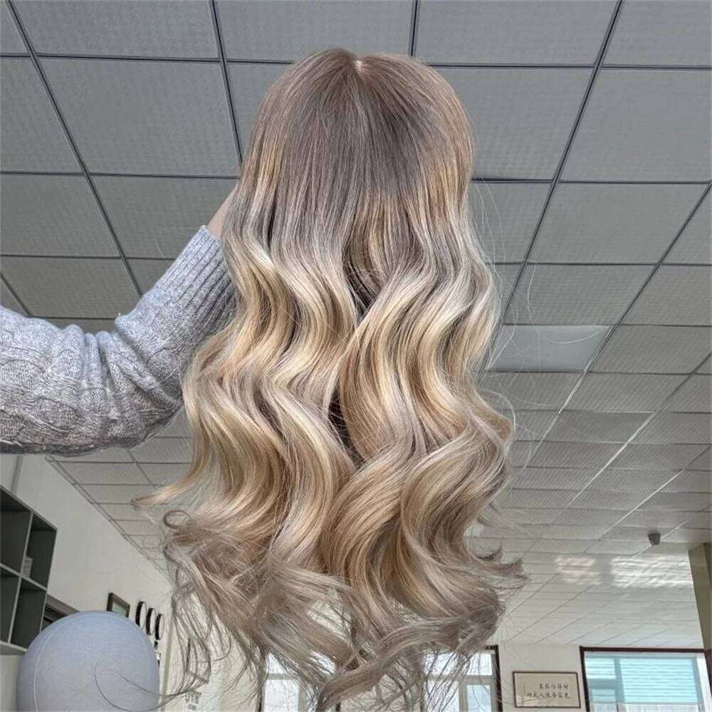 Highlight Ash Brown Blonde Colored Front Short Body Wave Synthetic Hair Wig 13x4 Lace Frontal Wigs For Women