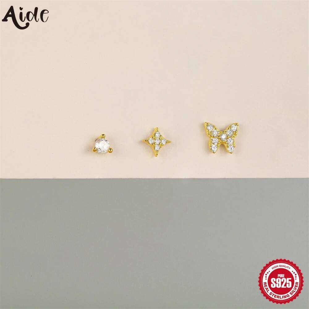 Aide 925 Sterling Silver 3-Piece Set Zircon Earrings Fashionable And Simple Butterfly CZ Ear Nail Women Personalized Jewelry