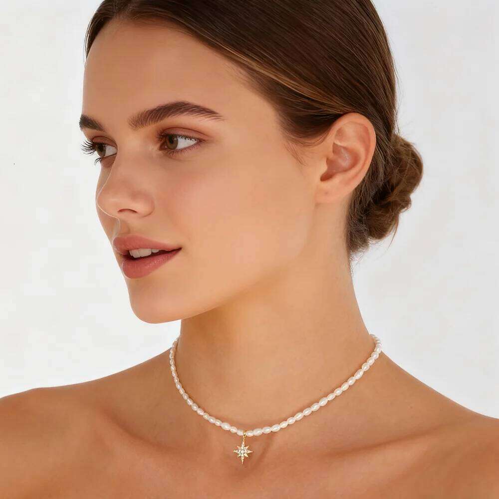 Aide Rice Pearl Necklace Silver 925 Oringinal Jewelry Star Palm Snake Zircon Pendant Necklaces For Women New Year Elegant Gift
