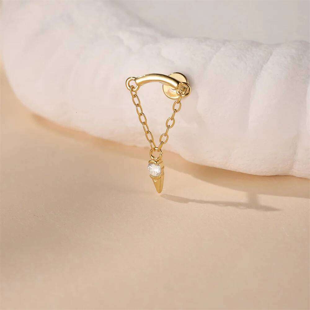 Aide S925 Sterling Silver Tassel Threaded Piercing Stylish Zircon Dangle Cartilage Ear Studs Earrings Jewelry for Women