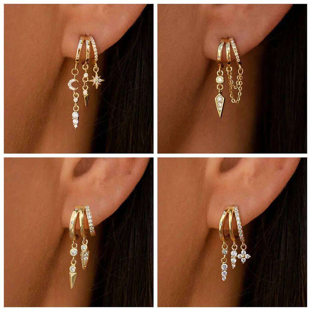 Aide 925 Sterling Silver Claws Stud Earrings Crystal New Modern Design Cross Rivet Pendant Accessories Women Drangles Jewelry