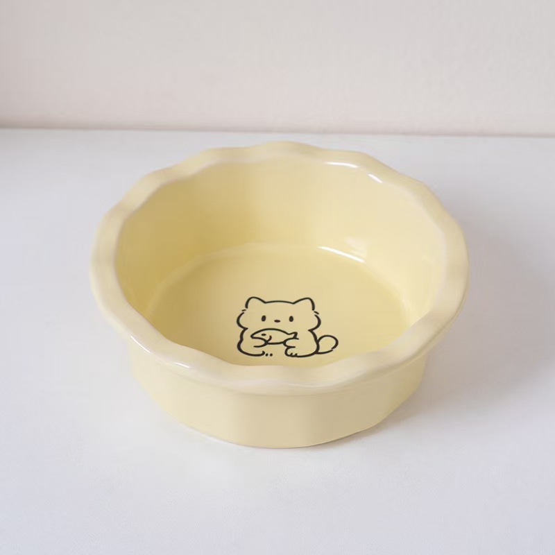 H2091 Ceramic cat food bowl - non-slip silicone bottom with fishbone pattern