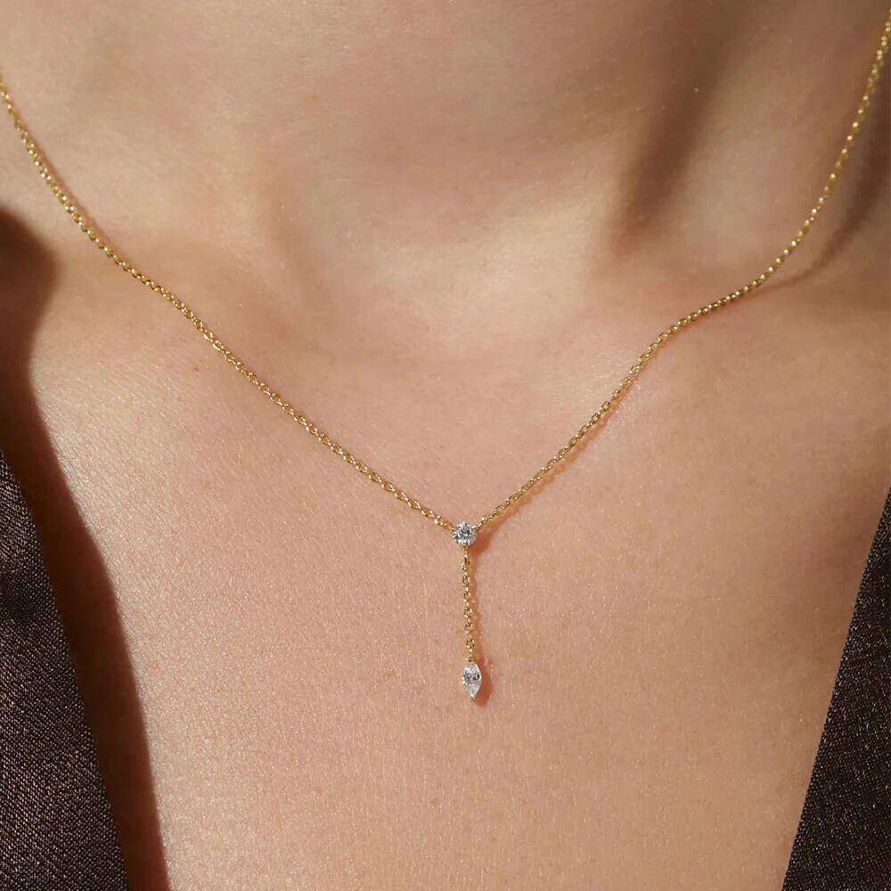 Aide 925 Sterling Silver Thin Slim Chain Necklace With Clear Zircon Pendant For Women Y Shape Clavicle Choker Wedding Jewelry