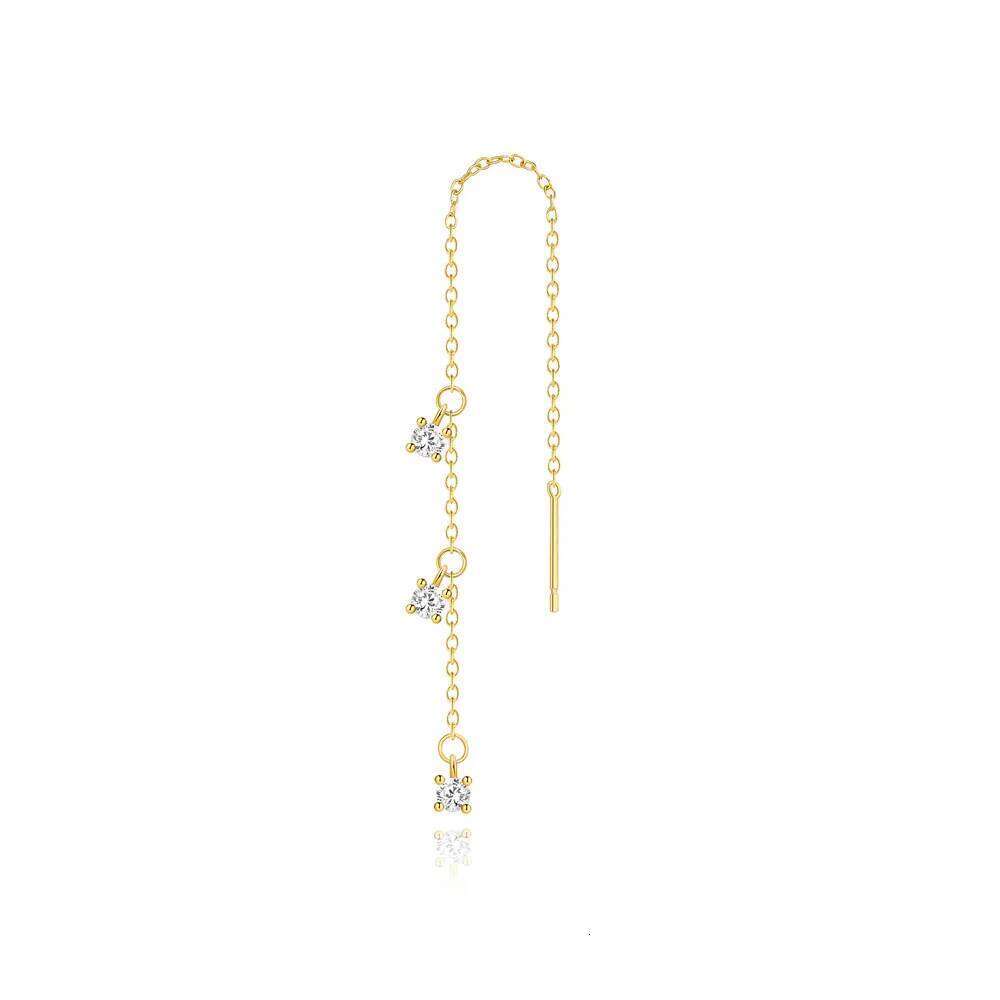 Aide 925 Sterling Silver 18K Gold Color Wire Tassel Chain Bling Zircon Pendants Earrings Hanging Female Stud Jewelry Pendientes