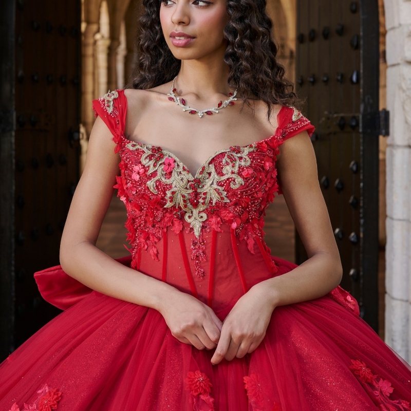 Red Quinceanera Dresses Off Shoulder Ball Gown Sweet 16 Dress Applique Flower Beading Crystal Tull Birthday Party Vestidos 15 De Anos