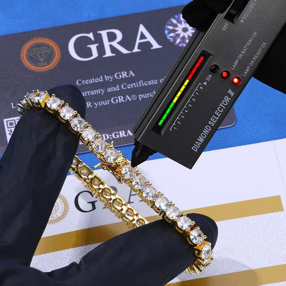 Wholesale Custom Mens Tennis Bracelet European American Hip-Hop Style 925 Silver Mosan Moissanite Cross-Border Brand Name