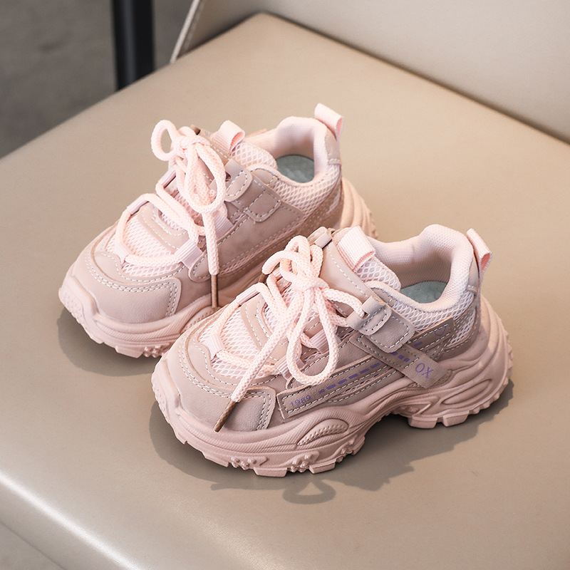 Kids Chunky Trainers Grey Red Unisex Children's Fashion Sneakers Breathable Mesh Upper Non-Slip Sole Toddler Walking Shoes Trendy Kids Shoes for 