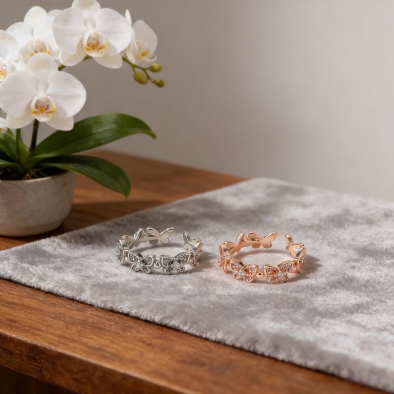 Valentine's Day Multi-Color Butterfly Ring Sparkling Crystal Open Finger Jewelry Romantic Gift for Her