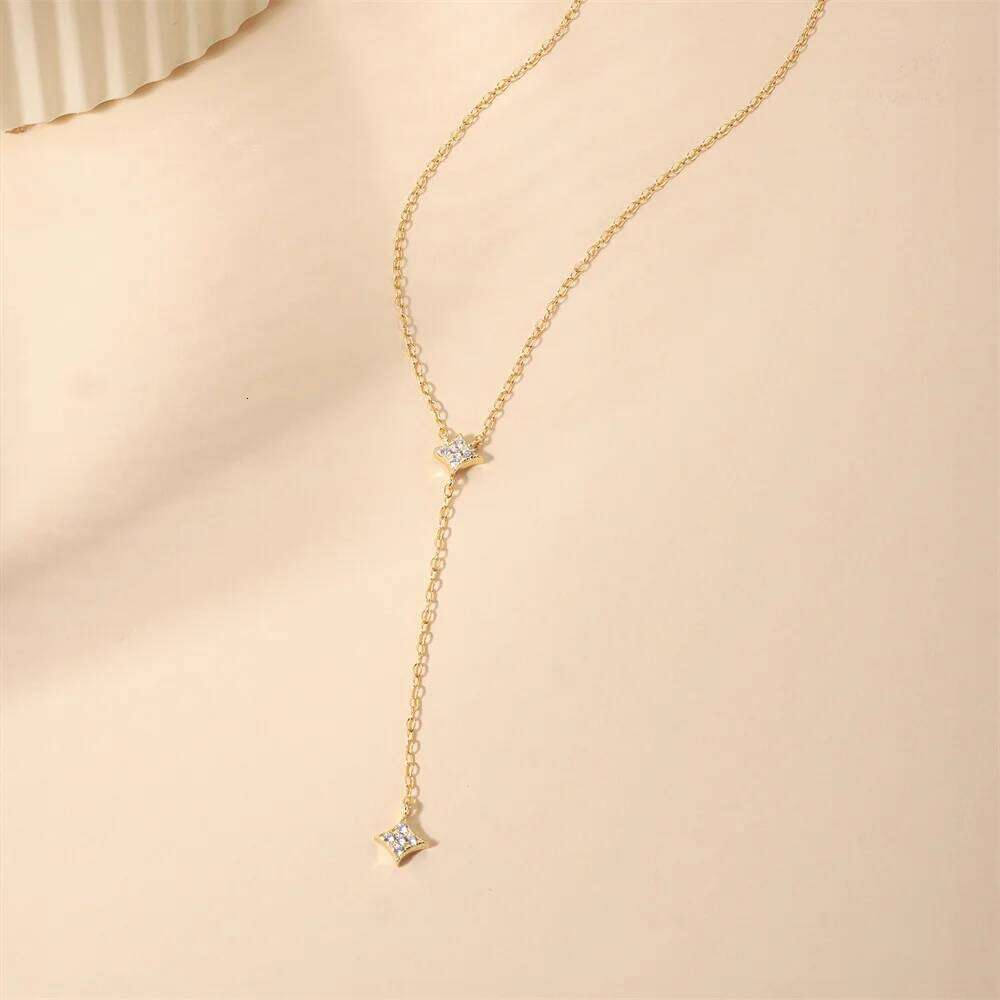 Aide 925 Sterling Silver Thin Chain Crystal Pendant Necklace For Women Y Shape Rhinestone Choker Neck Wedding Jewelry