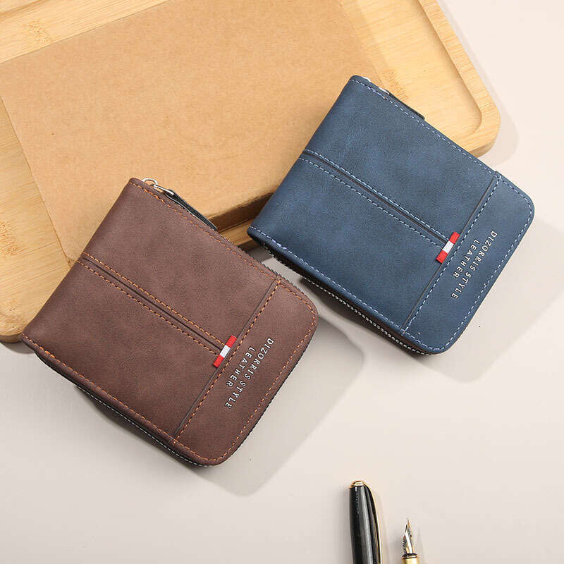 2025 New Cross-Border Men's Short Horizontal Zipper 70% off Coin Purse Retro Casual Buckle Square Wallet