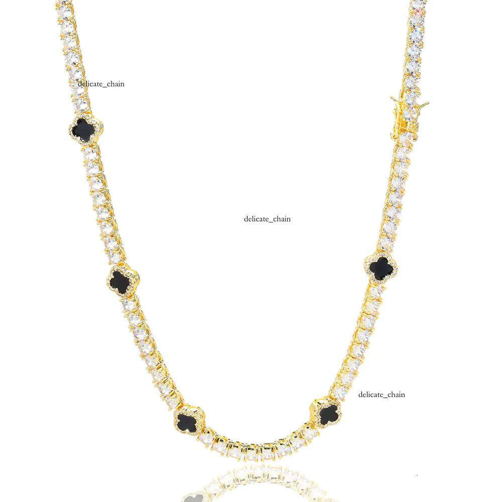 Women's Fashion INS Clover Enamel Tennis Chain Ice Cube VVS Moissaniteia Necklace Hip Hop Style Brass Jewelry Wholesale